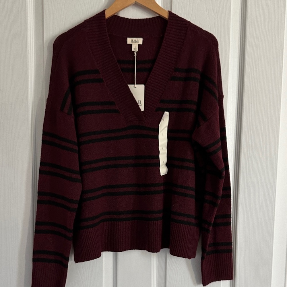 A New Approach  Deep V-Neck Sweater in Maroon and Black NWT